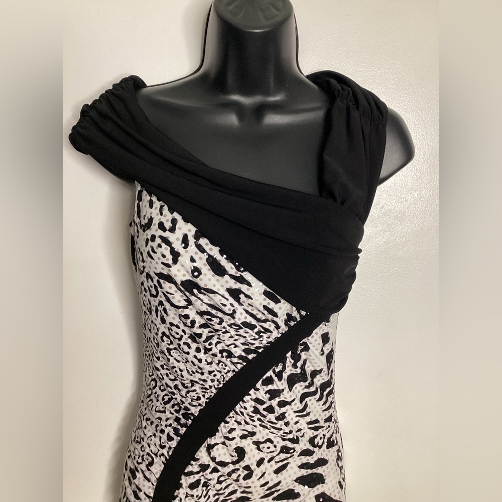 Cache Black & White Animal-Print Dress EUC 8